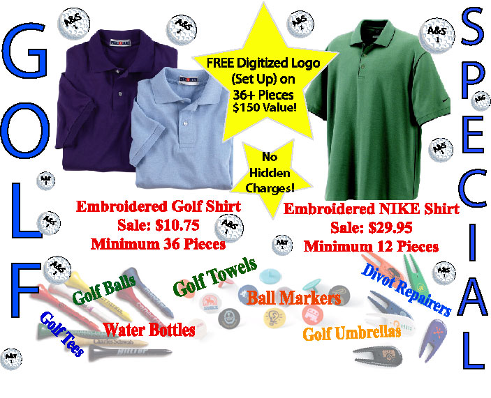 Golf Accessories and Embroidered Shirt Special